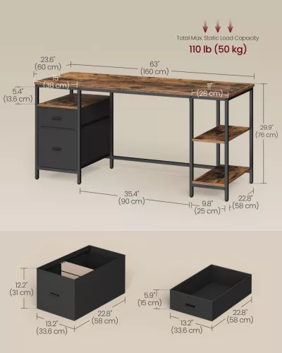 Birou cu spațiu de depozitare, maro rustic 60 x 160 x 76 cm