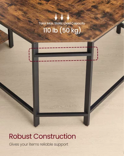 Birou de colț, rustic maro 120x130x76cm, cu 2 rafturi