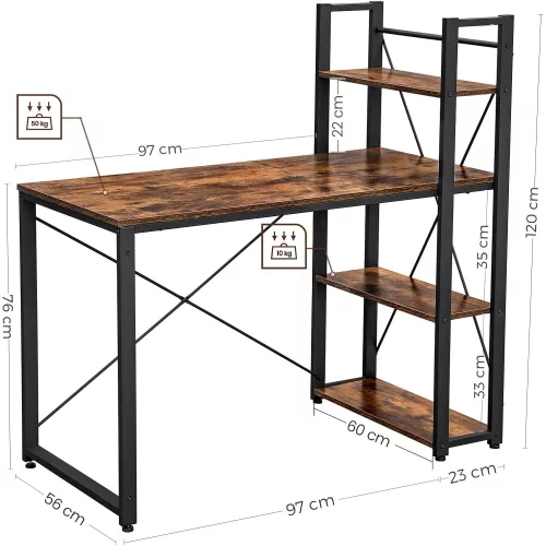 vasagle-birou-cu-rafturi-maro-rustic-120x119x60cm