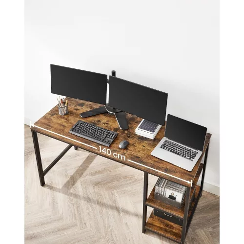 vasagle-birou-cu-rafturi-maro-rustic-140x60x75cm
