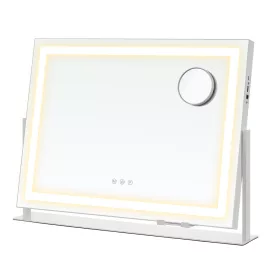   Oglindă de machiaj cu iluminare, 15 becuri LED, control tactil, alb mat