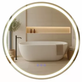   Oglindă de baie, rotundă, cu iluminare LED, antiaburire, Ø 61 cm