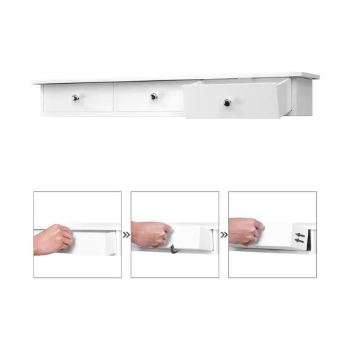 Raft de perete plutitor cu 3 sertare, raft de depozitare, alb 80x15x10cm