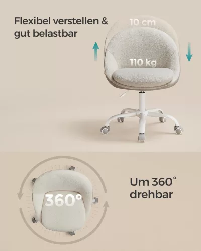 Scaun de birou, scaun de machiaj, căptușit, reglabil pe înălțime, bej cappuccino