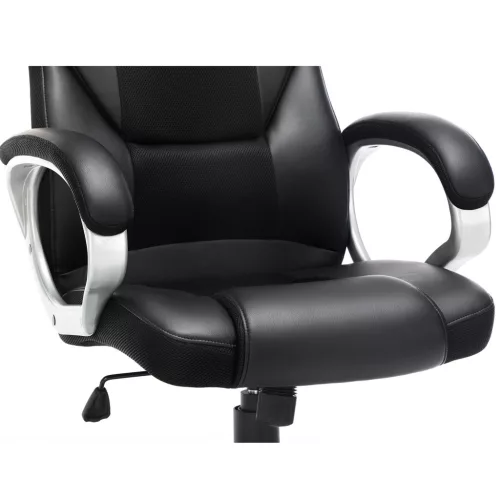 Scaun de birou, scaun rotativ, ergonomic, piele ecologică, cu roți, negru