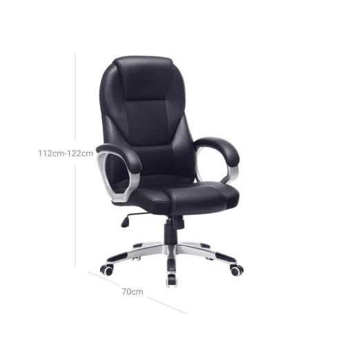 Scaun de birou, scaun rotativ, ergonomic, piele ecologică, cu roți, negru