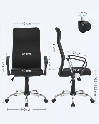 Scaun de birou rotativ cu husă din material textil, șezut căptușit, reglabil, înclinabil