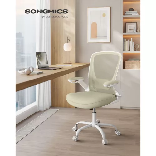 Scaun de birou, plasă, ergonomic, cu cotiere reglabile, bej