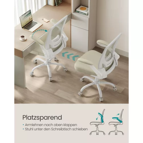 Scaun de birou, plasă, ergonomic, cu cotiere reglabile, bej