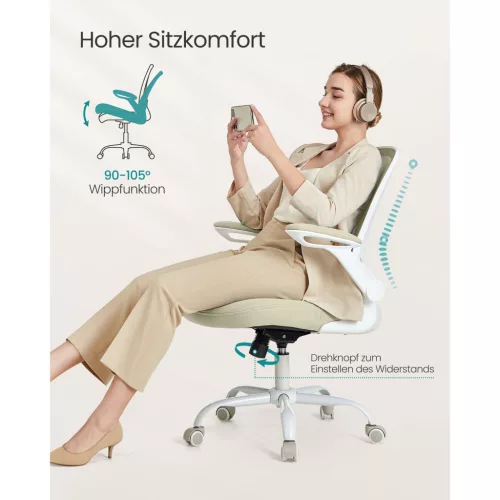 Scaun de birou, plasă, ergonomic, cu cotiere reglabile, bej