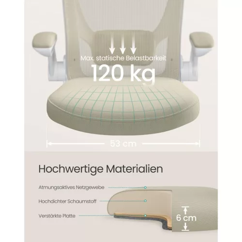Scaun de birou, plasă, ergonomic, cu cotiere reglabile, bej
