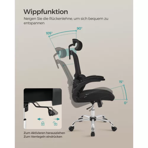 Scaun de birou rotativ, ergonomic, cu spătar din plasă, tetieră, balansoar