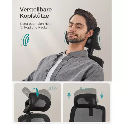 Scaun de birou rotativ, ergonomic, cu spătar din plasă, tetieră, balansoar