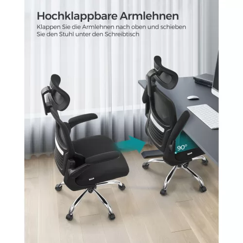Scaun de birou rotativ, ergonomic, cu spătar din plasă, tetieră, balansoar