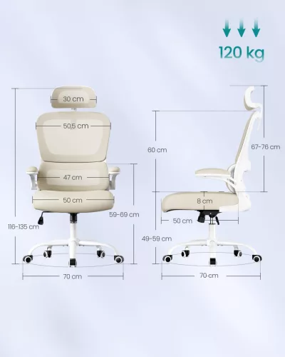 Scaun de birou ergonomic cu husă din plasă dublă și tetieră reglabilă