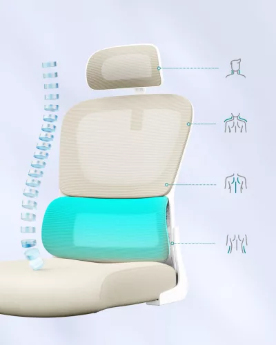 Scaun de birou ergonomic cu husă din plasă dublă și tetieră reglabilă