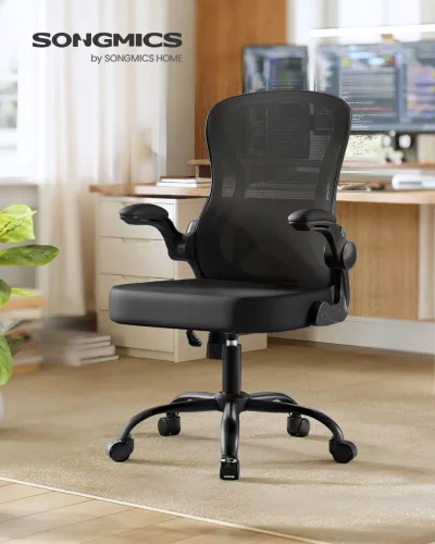 Scaun de birou rotativ, ergonomic, cu spătar din plasă, balansoar, negru