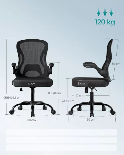Scaun de birou rotativ, ergonomic, cu spătar din plasă, balansoar, negru