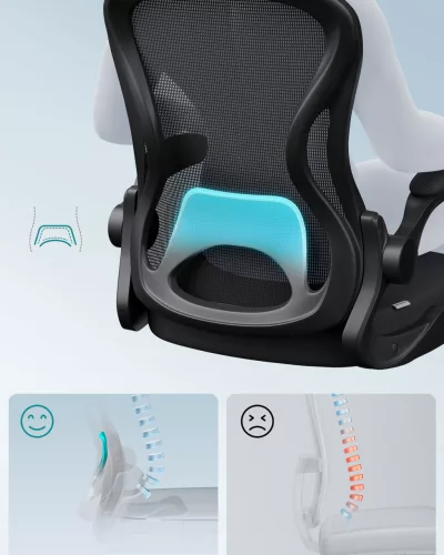 Scaun de birou rotativ, ergonomic, cu spătar din plasă, balansoar, negru