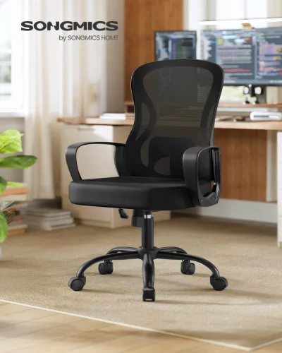 Scaun de birou rotativ, ergonomic, cu spătar din plasă, suport lombar, negru