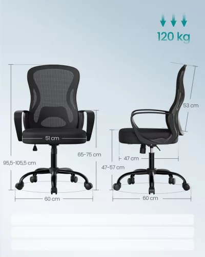 Scaun de birou rotativ, ergonomic, cu spătar din plasă, suport lombar, negru