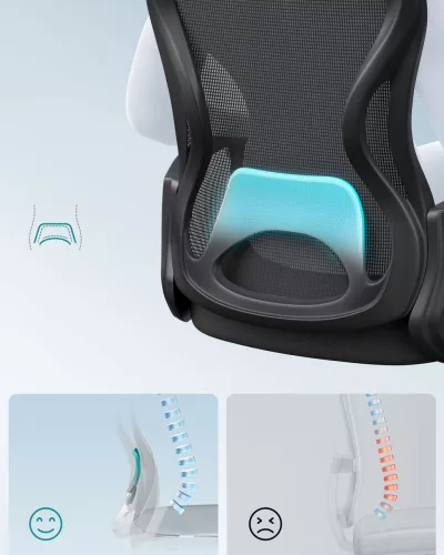 Scaun de birou rotativ, ergonomic, cu spătar din plasă, suport lombar, negru