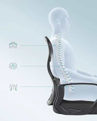 Scaun de birou rotativ, ergonomic, cu spătar din plasă, suport lombar, negru