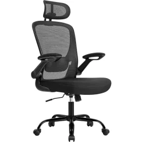   Scaun de birou, ergonomic, din plasă, rabatabil, cu suport lombar căptușit, negru