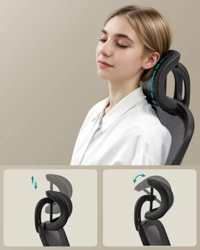Scaun de birou, ergonomic, din plasă, rabatabil, cu suport lombar căptușit, negru