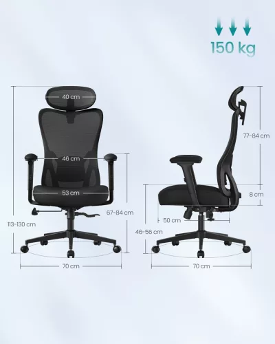 Scaun de birou, ergonomic, cu suport lombar reglabil, negru