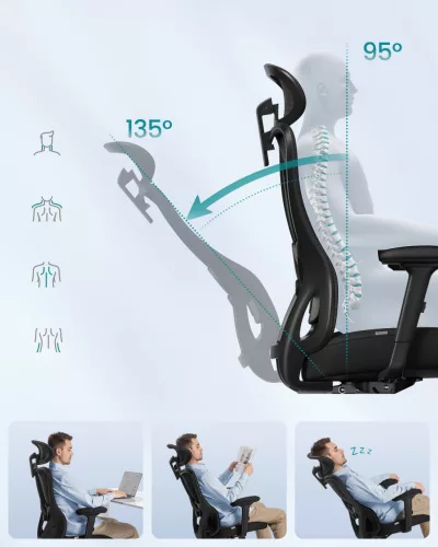 Scaun de birou, ergonomic, cu suport lombar reglabil, negru