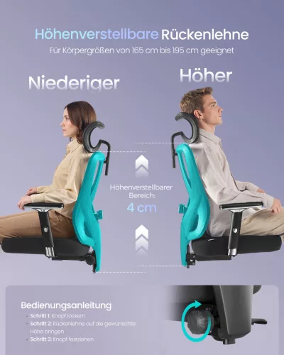 Scaun de birou, ergonomic, suport reglabil, negru cerneală