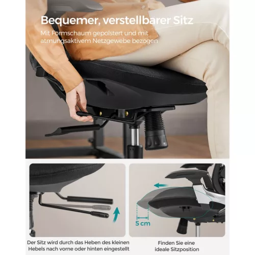 Scaun de birou, ergonomic, rabatabil, șezut reglabil, negru