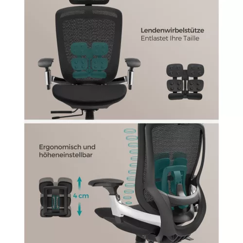 Scaun de birou, ergonomic, rabatabil, șezut reglabil, negru