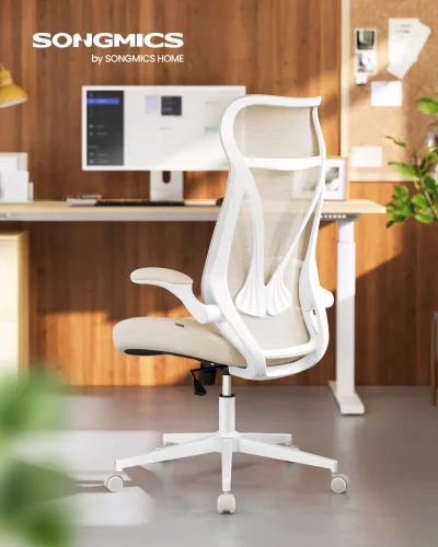 Scaun de birou ergonomic, reglabil pe înălțime, tetieră, bej cappuccino