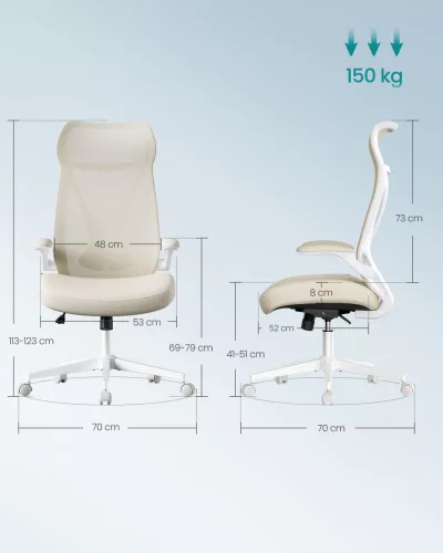 Scaun de birou ergonomic, reglabil pe înălțime, tetieră, bej cappuccino
