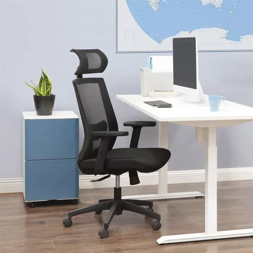 Irodai forgószék, ergonomikus, hálós, állítható fejtámasz, fekete