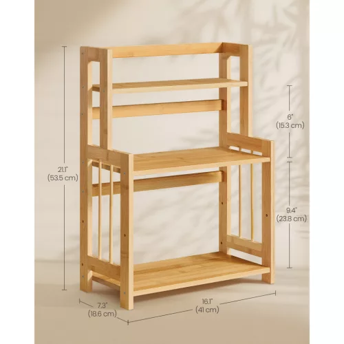 Raft organizator de bucătărie din bambus, 3 niveluri, 41x18.6x53.5 cm