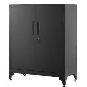   Dulap de depozitare pentru birou, multifuncțional, 2 uși, cu încuietoare, negru 80x40x90cm