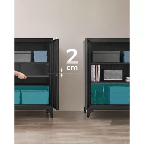 Dulap de depozitare pentru birou, multifuncțional, 2 uși, cu încuietoare, negru 80x40x90cm