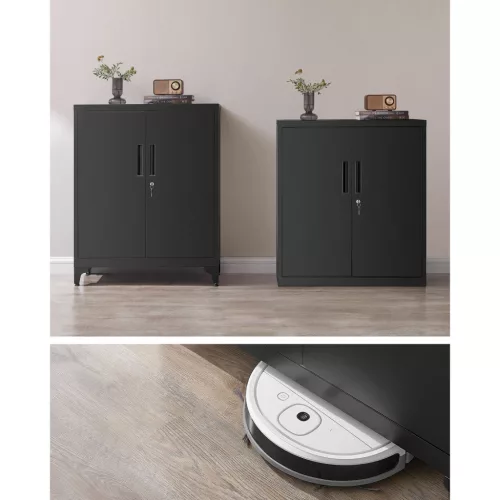 Dulap de depozitare pentru birou, multifuncțional, 2 uși, cu încuietoare, negru 80x40x90cm
