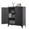 Dulap de depozitare pentru birou, multifuncțional, 2 uși, cu încuietoare, negru 80x40x90cm