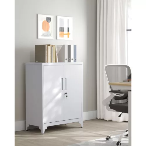 Dulap de depozitare multifuncțional, 2 uși, cu încuietoare, oțel, gri 80x40x90cm