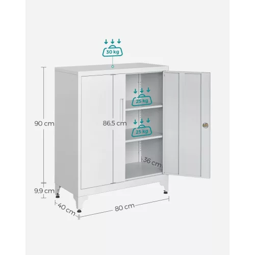 Dulap de depozitare multifuncțional, 2 uși, cu încuietoare, oțel, gri 80x40x90cm