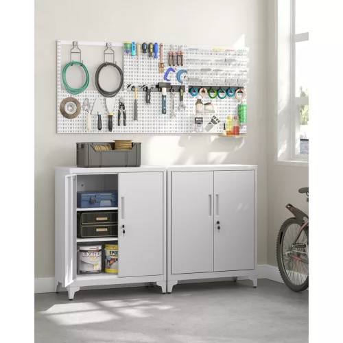 Dulap de depozitare multifuncțional, 2 uși, cu încuietoare, oțel, gri 80x40x90cm