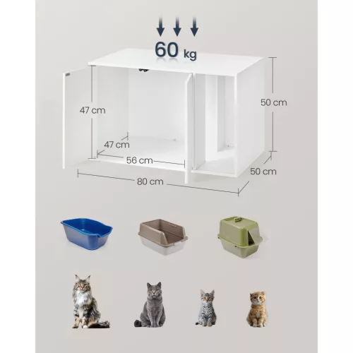 Dulap pentru litieră pentru pisici, suport pentru litieră, alb, 80 x 50 x 50 cm