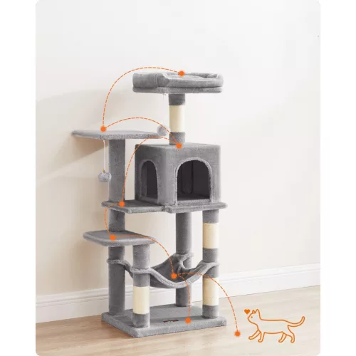 Stâlp de zgâriat pentru pisici, înălțime 112 cm, gri deschis