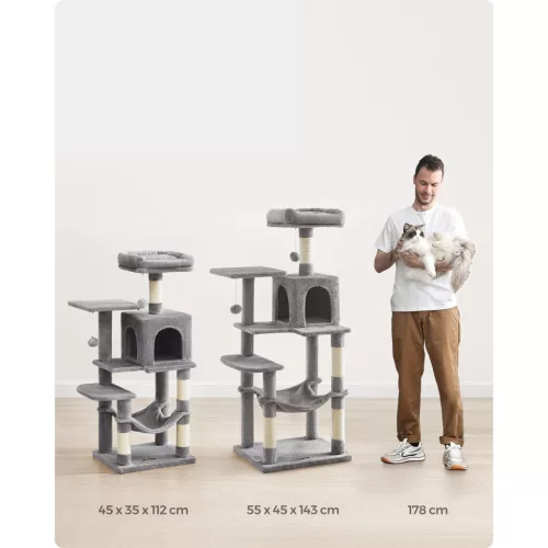 Stâlp de zgâriat pentru pisici, înălțime 112 cm, gri deschis