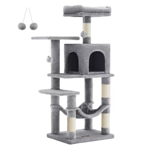 Stâlp de zgâriat pentru pisici, înălțime 112 cm, gri deschis