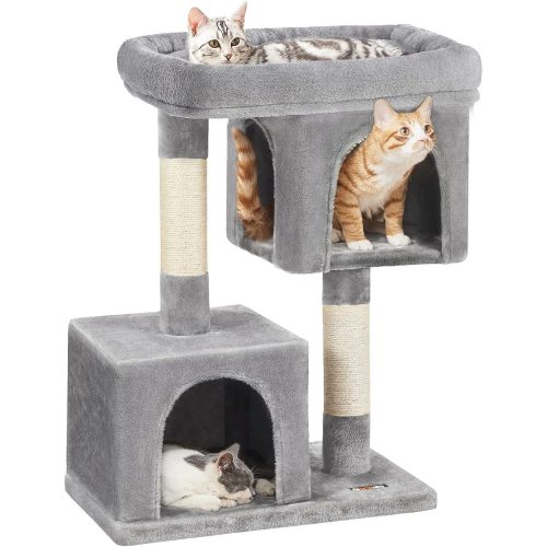 feandrea-stalp-de-zgariat-pentru-pisici-cu-doua-casute-pentru-pisici-gri-84x60x40cm
